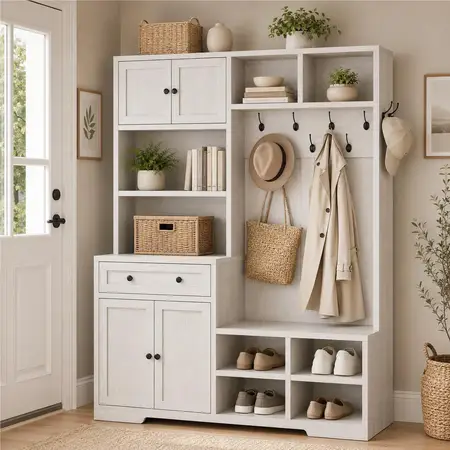 5-in-1 Hall Tree with Bench and Shoe Storage