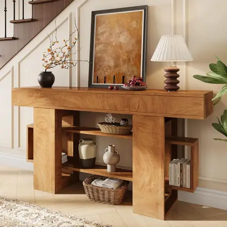 63 Inches Entryway Table Wooden Console Table with Storage