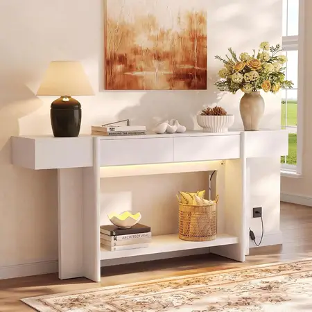 Farmhouse Entry Way Table with Open Storage