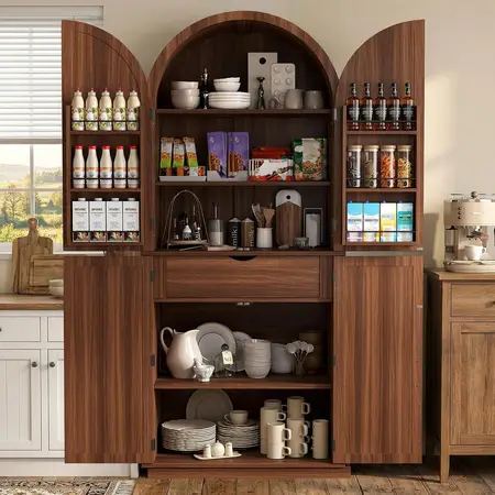 Farmhouse Wooden Kitchen Storage Cabinet with Adjustable Shelves