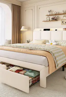 Full Size Upholstered Bed Frame with 2 Underbed Drawers