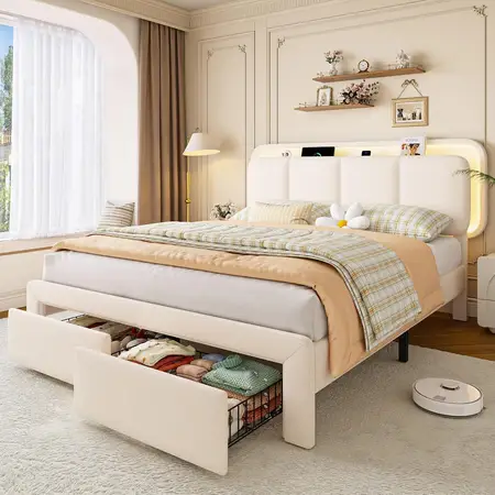 Full Size Upholstered Bed Frame with 2 Underbed Drawers