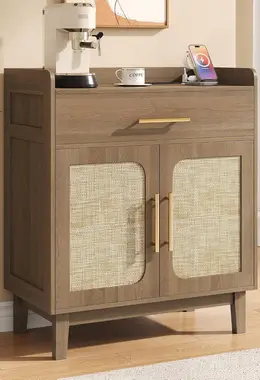 Rattan Sideboard Buffet Cabinet with Storage and Drawer