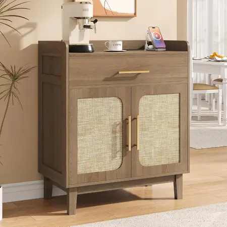 Rattan Sideboard Buffet Cabinet with Storage and Drawer