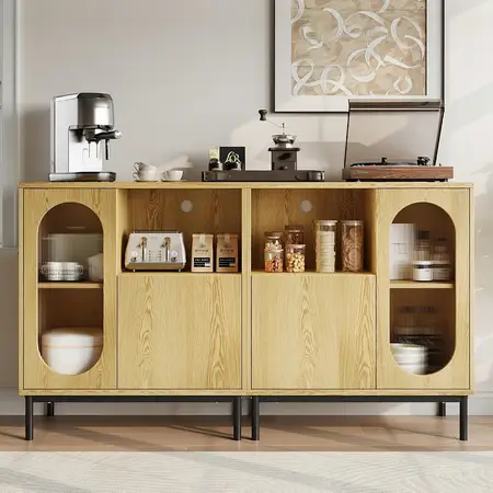 Sideboard Buffet Cabinet Set of 2 with Fluted Glass Doors